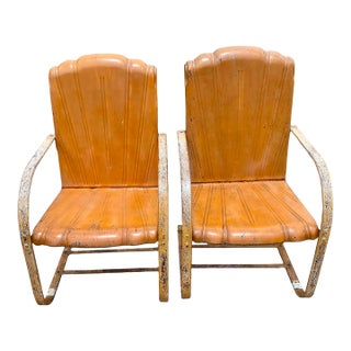 Vintage 1940s Outdoor Metal Lounge Chairs a Pair Cleveland Welding "Restmaster", Pair For Sale