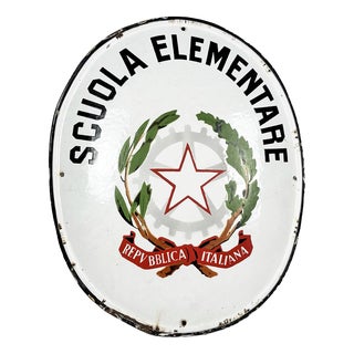 Mid-Century Modern Italian Enamelled Metal Primary School Sign, 1960s For Sale