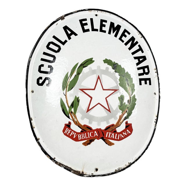 Mid-Century Modern Italian Enamelled Metal Primary School Sign, 1960s For Sale