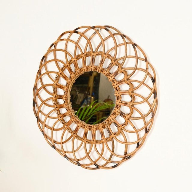 Round Organic Mirror in Rattan and Wicker by Franco Albini, Italy, 1960s For Sale - Image 3 of 13