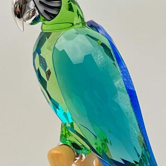 Swarovski Crystal Sculpture “Paradise Birds” Large “Macaw” Chrome Accent and Wooden Stand (#685824 With Inner Box, Outer Sleeve, Coa) For Sale - Image 10 of 18