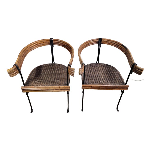 Rattan and Iron Chairs From 1950s - Set of 2 For Sale
