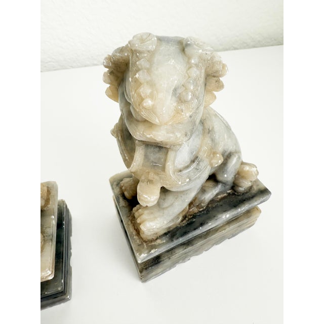Vintage Carved Soapstone Chinese Foo Dogs- a Pair For Sale - Image 9 of 12