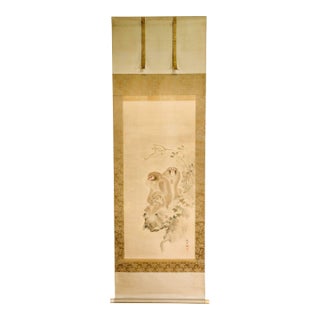 19th Century Japanese Silk Scroll Painting of Moneys Edo Period Mori Tetsuzan For Sale