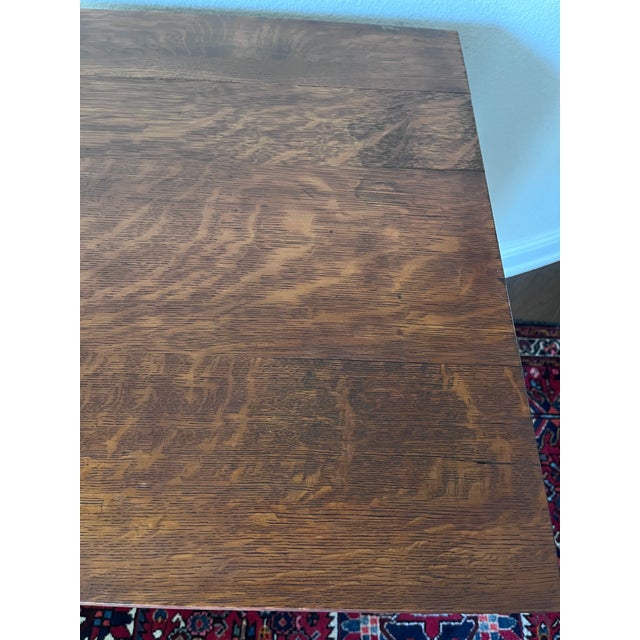 Wood Antique Americana Tiger Oak Side Table 30” Height, Square-Shaped Table For Sale - Image 7 of 12