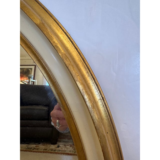 1960s Oval Cream and Gold Leaf Wall Mirror For Sale - Image 5 of 7