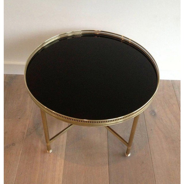 Maison Baguès 1940s Round brass coffee table with black lacquered glass top Attributed to Maison Jansen For Sale - Image 4 of 9