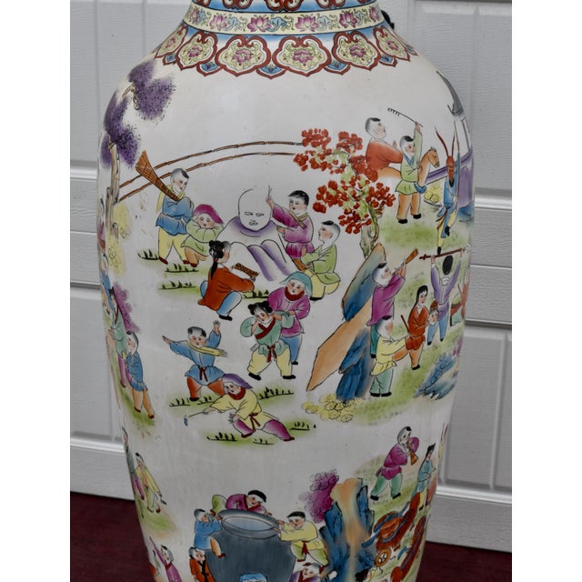 Vtg. Large Size Chinese Floor Vase W/Painted Children Playing "100 Children" For Sale - Image 16 of 17