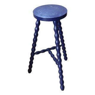 Vintage Tripod Stool in Turned Wood, 1970s For Sale