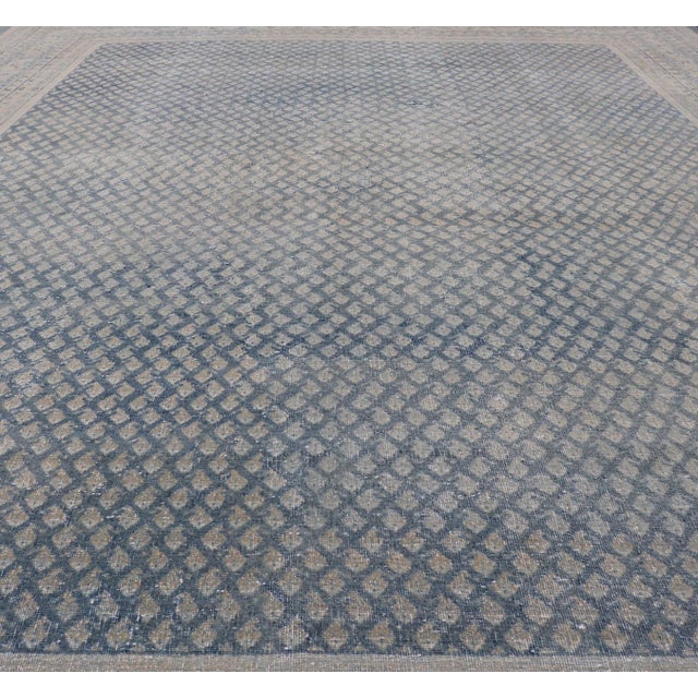 Early 20th Century Minimalist Design Antique Persian Tabriz Rug With Modern Look in Blue Tones 8'10 X 11'9 For Sale - Image 5 of 16