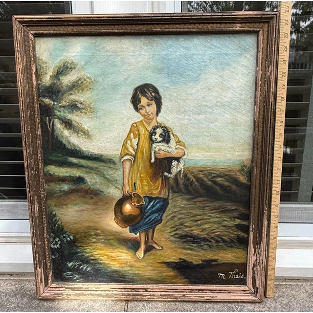 Mid-20th Century English Style "The Cottage Girl" Oil on Canvas Painting After Gainsborough - Framed For Sale - Image 11 of 12