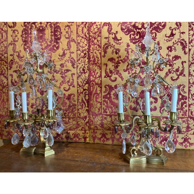 French French Girandoles With Crystals and Amethyst Drops - a Pair For Sale - Image 3 of 12