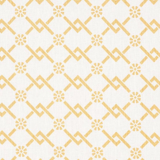 Contemporary Sample - Schumacher X Timothy Corrigan Fretwork Flower Fabric in Saffron For Sale - Image 3 of 3