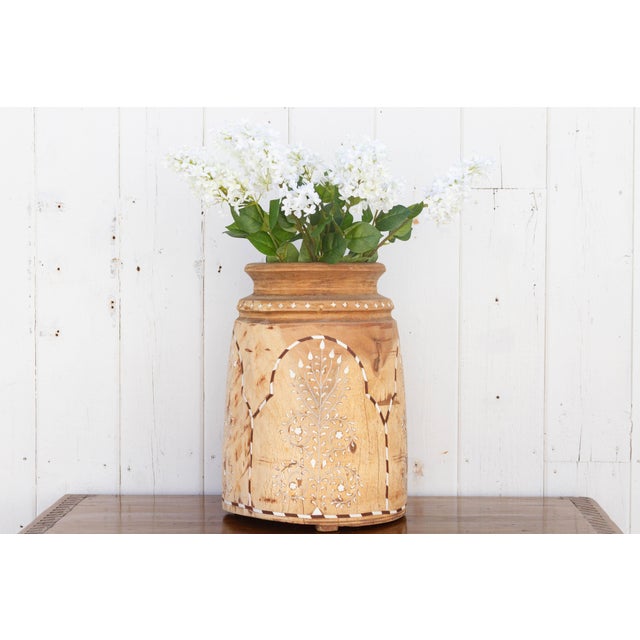 Wood Tall Antique Indian Inlaid Ghee Pot For Sale - Image 7 of 7