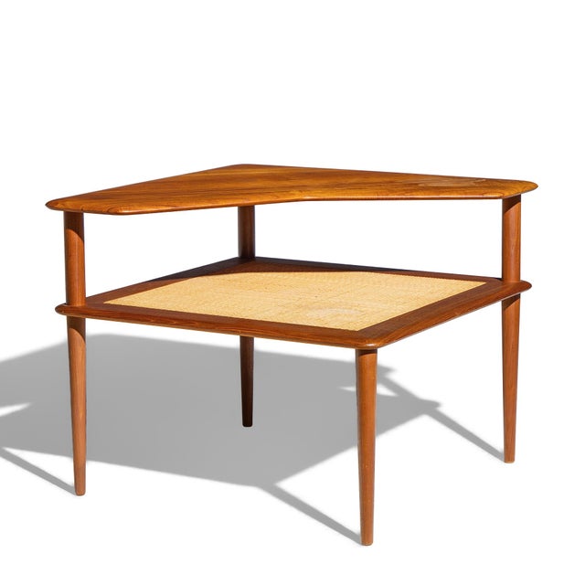 Peter Hvidt for France and Son Mid Century Danish Teak and Rattan Corner Table For Sale In Chicago - Image 6 of 8