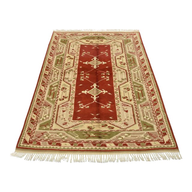 Milas Rug 5'4'' X 6'10'' Red Wool Vintage Tribal Hand-Knotted Oriental Carpet For Sale