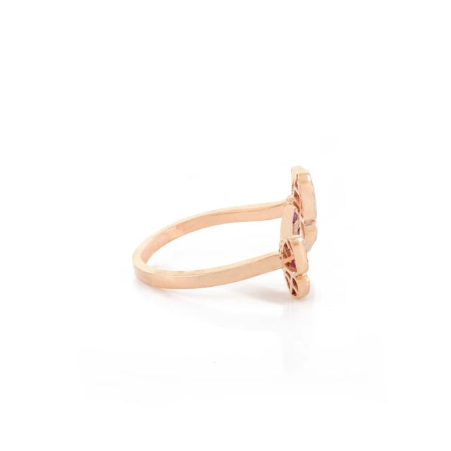 Gold Ruby & Diamond Twin Butterfly Open Cuff Ring Size 5.5 For Sale - Image 8 of 12
