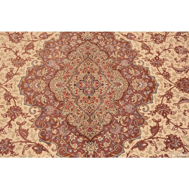 Textile Nazmiyal Collection Floral Vintage Silk Persian Qum Medallion Rug For Sale - Image 7 of 8