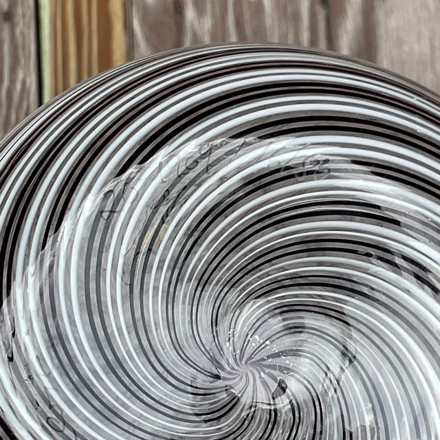 Late 20th Century Vintage Signed Op Art Black & White Swirl Art Glass Vase For Sale - Image 5 of 13