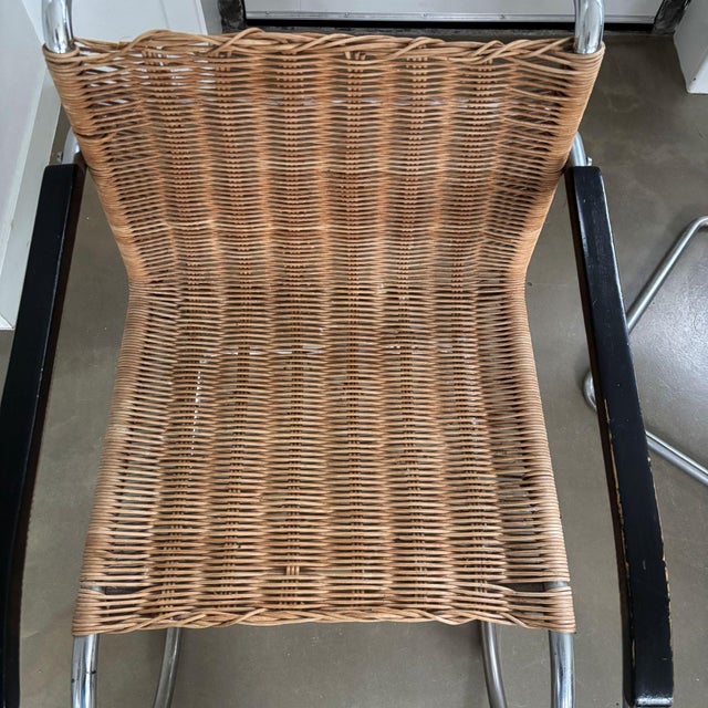Rattan and Chromed Tubular Metal Lounge Chairs by Ludwig Mies Van Der Rohe, Set of 2 For Sale - Image 6 of 11