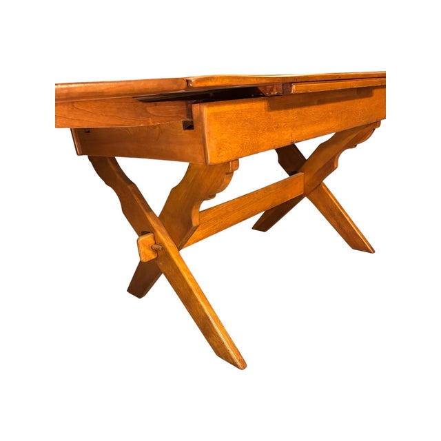 Wood Mid 20th Century High Quality Cushman of Vermont Trestle Base/ Hard Rock Maple/Draw Leaf Table. For Sale - Image 7 of 11