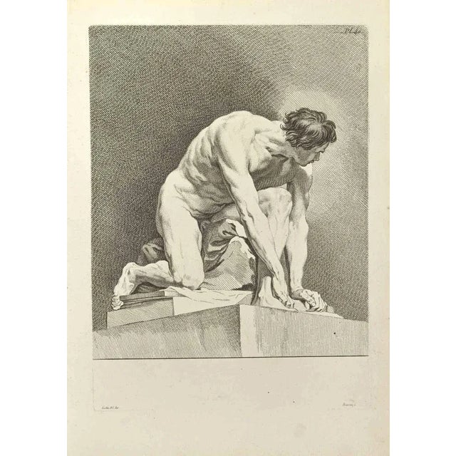 Posing Man is an etching realized by Nicholas Cochin in 1755. Good conditions with foxing on the margins. Signed in the...