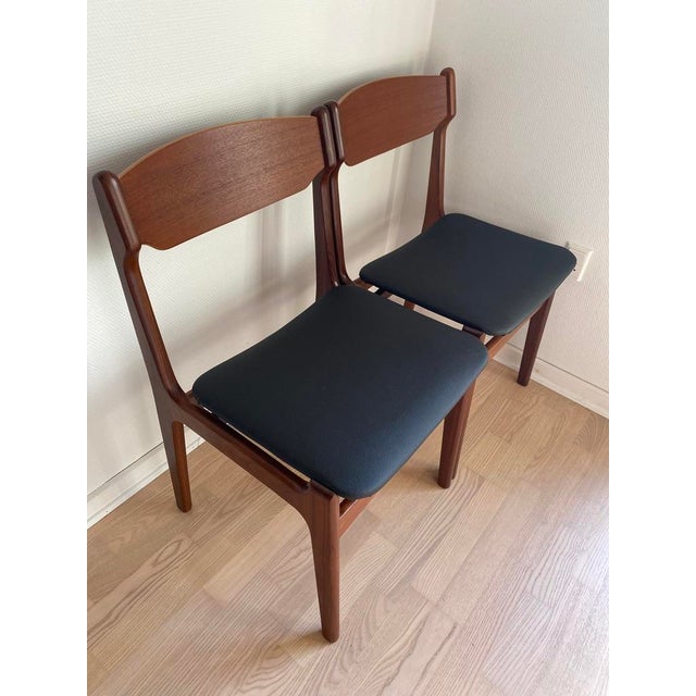 Danish Teak and Faux Leather Dining Chairs by Erik Buch for Oddense Maskinsnedkeri / O.D. Møbler, Denmark, 1960s, Set of 2 For Sale - Image 12 of 18