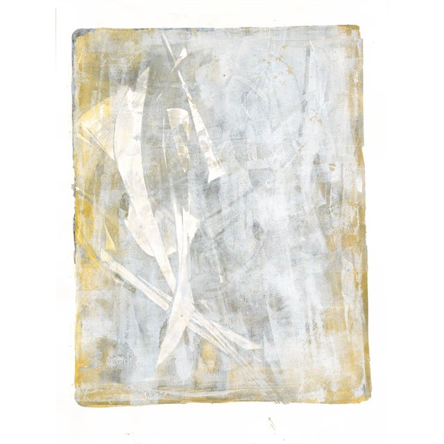 Lobos Overlook-04 Original Abstract Painting by Carrie Bergey, White Warm Grey Yellow For Sale