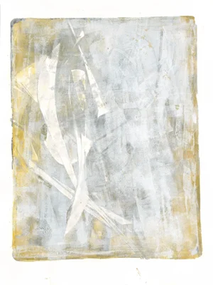 Lobos Overlook-04 Original Abstract Painting by Carrie Bergey, White Warm Grey Yellow