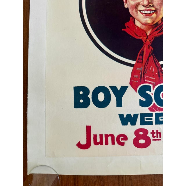 Norman Rockwell 1910s Boost! Boy Scout Week Original 1919 Boy Scout Promotional Poster Norman Rockwell Art 21 X 27.5” For Sale - Image 4 of 5