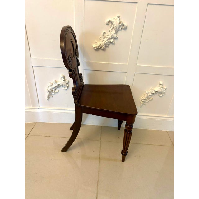 Wood Antique Regency Carved Figured Mahogany Hall Chairs, 1830s, Set of 2 For Sale - Image 7 of 15