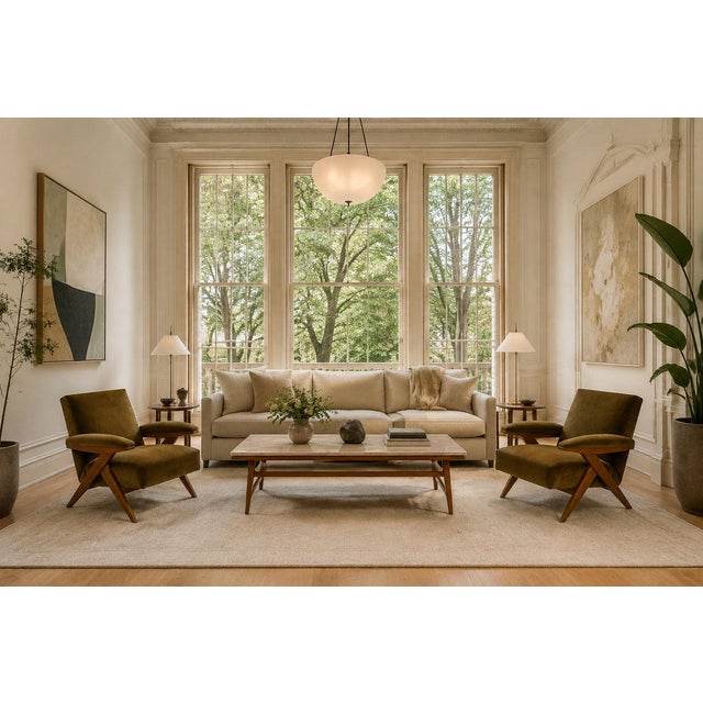José Zanine Caldas Pair of Brazilian Modern Armchairs in Pau Marfim & Olive Mohair, Brazil, 1950s For Sale - Image 9 of 18