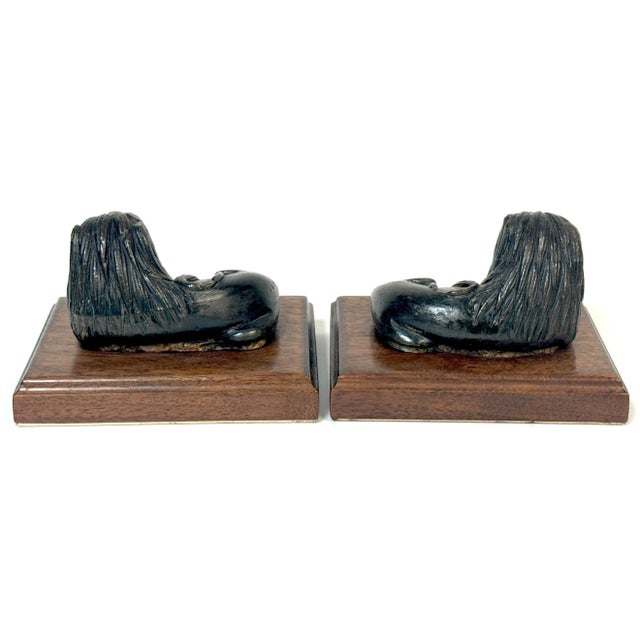 Wood Pair 19th Century or Older Century Indian Carved Stone Lions on Custom Bases For Sale - Image 7 of 12