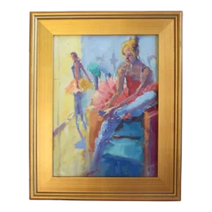 Ballerina Dancer Portrait by Listed Artist Silvio Silvestri Oil Painting W/ Antiqued Gold Wood Frame