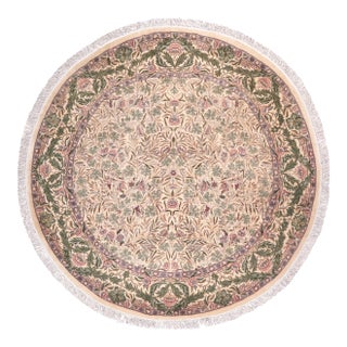 Shabby Chic 1990's Floral Pak-Persian Beige/Green Wool Round Rug- 8'1'' X 8'2'' For Sale