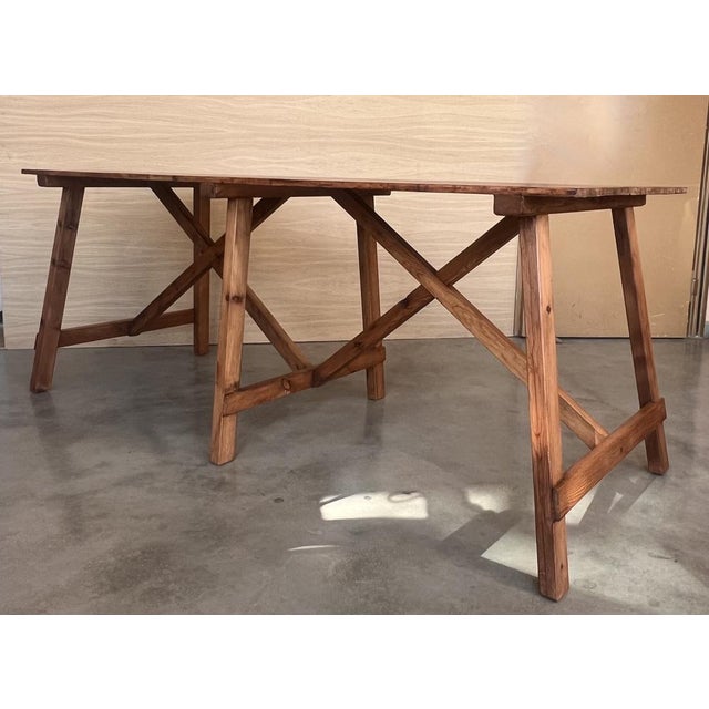 Antique Spanish Rustic Pine Dining Tables with Stretcher, 1890, Set of 2 For Sale - Image 6 of 15