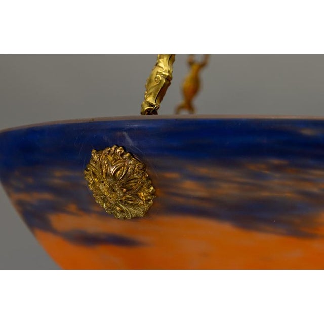 French Art Nouveau Blue & Orange Mottled Glass Pendant Light by G.V. Croismare For Sale - Image 14 of 18