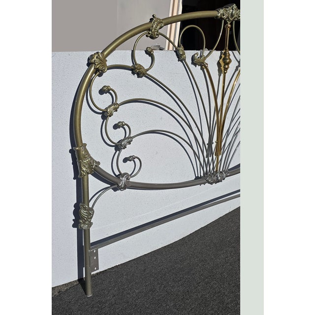 Vintage French Elliott's Designs Iron Gold Silver King Headboard & Footboard For Sale In Los Angeles - Image 6 of 12