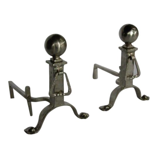 Chrome 1940s Vintage Wrought Iron Fireplace Andirons - a Pair For Sale - Image 8 of 8