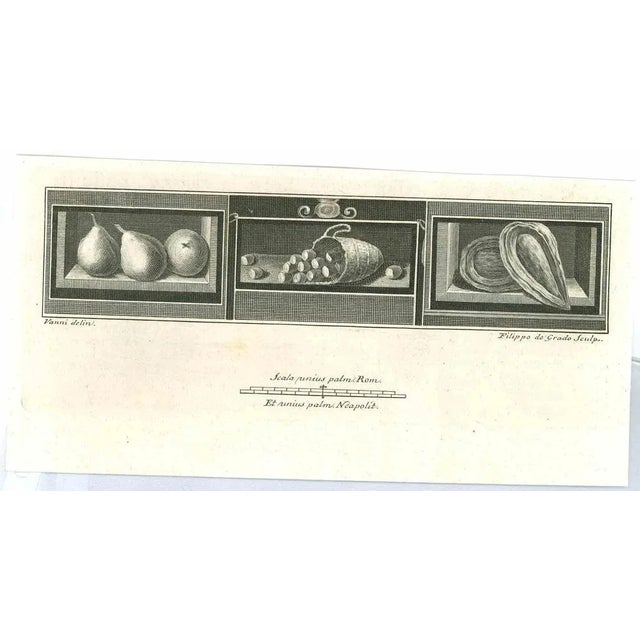 Ancient roman statues, from the series "antiquities of herculaneum", is an original etching on paper realized from a...