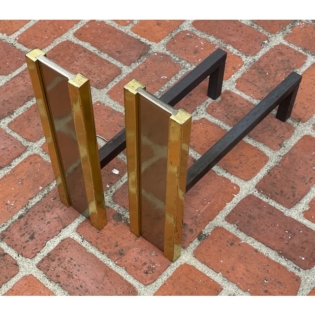 Late 20th Century 1970s Danny Alessandro Nickel & Brass Andirons - a Pair For Sale - Image 5 of 8