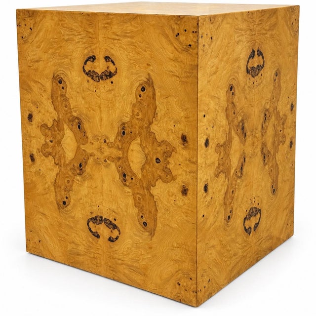 1970s Large Scale Modern Burl Wood Cube Side Table / Pedestal Att. Milo Baughman For Sale - Image 5 of 5