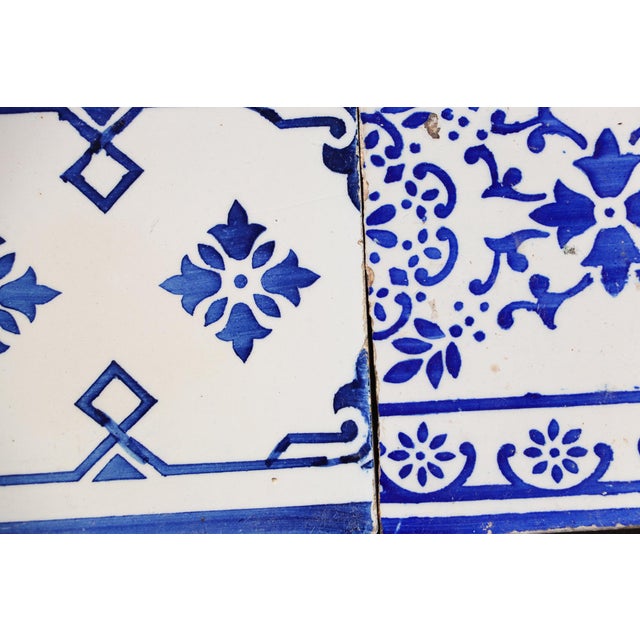 1920s 1920s Antique Art Deco Portuguese Blue & White Border Tiles Set of 7 For Sale - Image 5 of 11