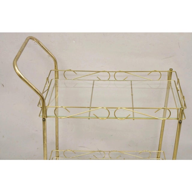 Mid-Century Modern Vintage Mid Century Modern Gold Metal 2 Tier Rolling Bar Tea Cart Server For Sale - Image 3 of 12