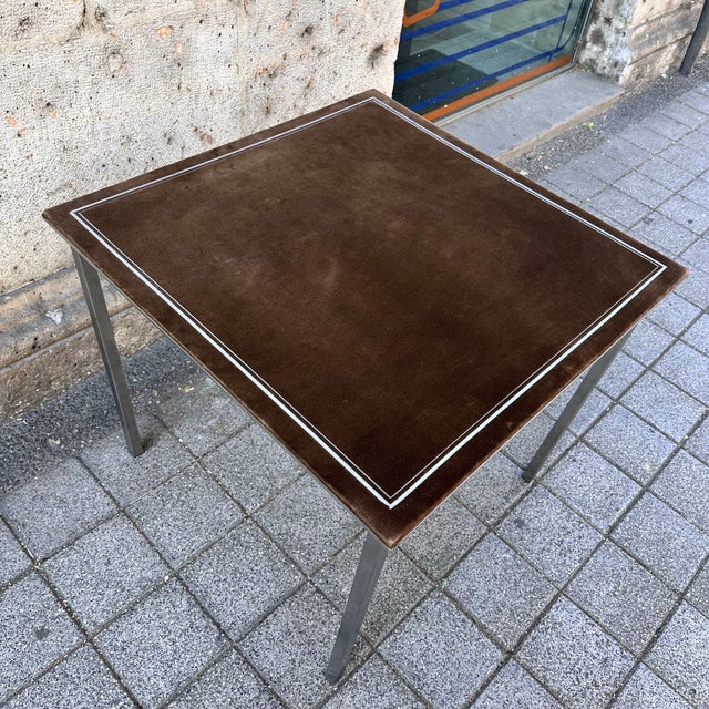 Folding Game Table in Steel and Velvet attributed to Christian Dior, France, 1970s For Sale - Image 6 of 18