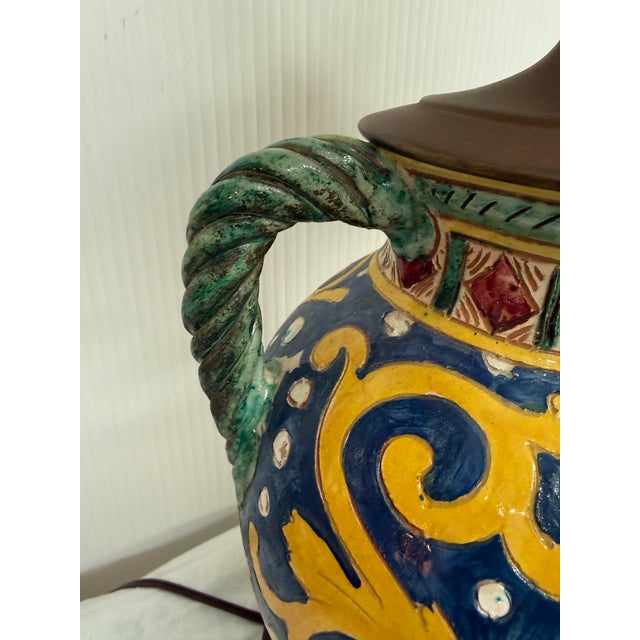 Italian Majolica Pottery Table Lamp For Sale - Image 9 of 10