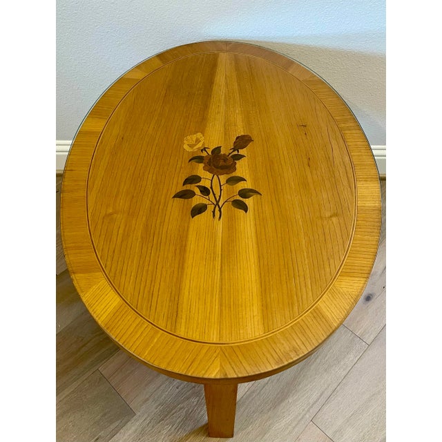 Mid-Century German Biedermeier Style Light Wood Marquetry Coffee Table For Sale - Image 4 of 11