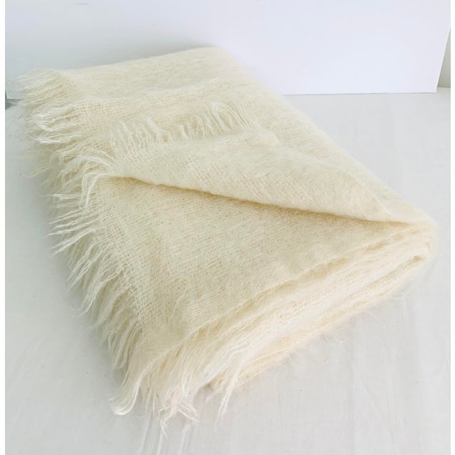 Vintage Mohair Wool Blanket Throw Solid Ivory White 55” X 75” Chairish
