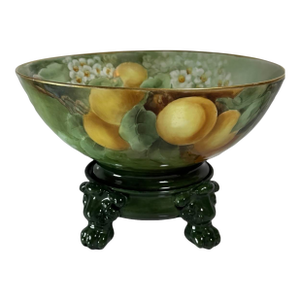 Rare Jean Pouyat Limoges Hand-Painted Punch Bowl on Original Ceramic Stand (1890-1932)