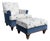 Hickory Chair Blue Velvet and Embroidered Crane Upholstered Armchair With Ottoman For Sale